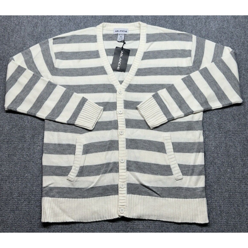 Ablanche Cardigan Sweater Mens 3XL Off White Gray V-Neck Long Sleeve Preppy Y2K